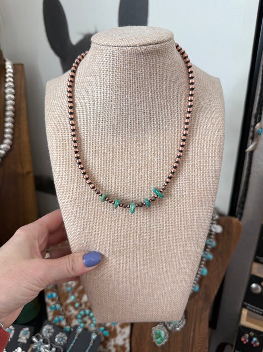 4mm copper and nugget style kingman beads 14” necklace