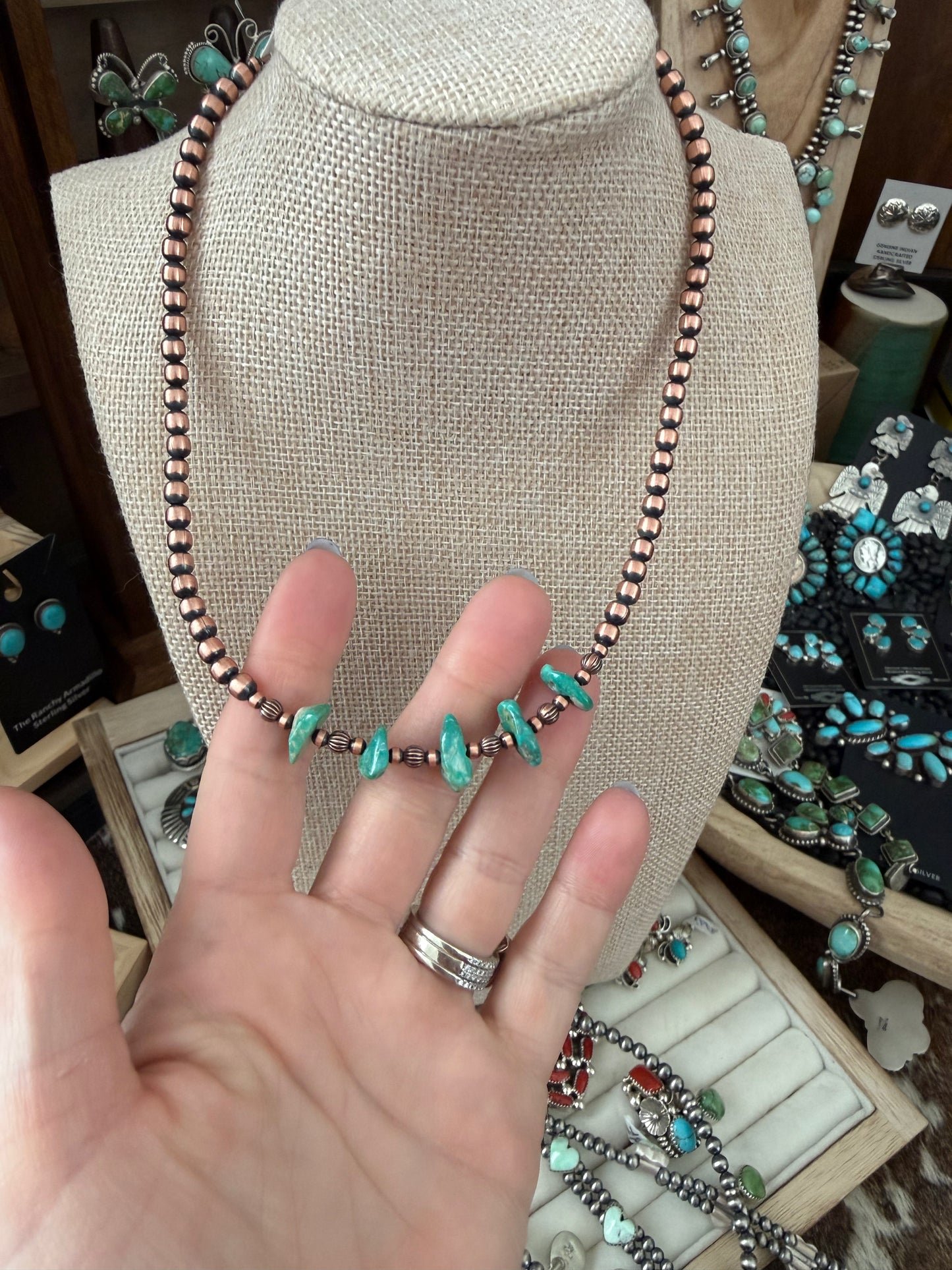 4mm copper and nugget style kingman beads 14” necklace