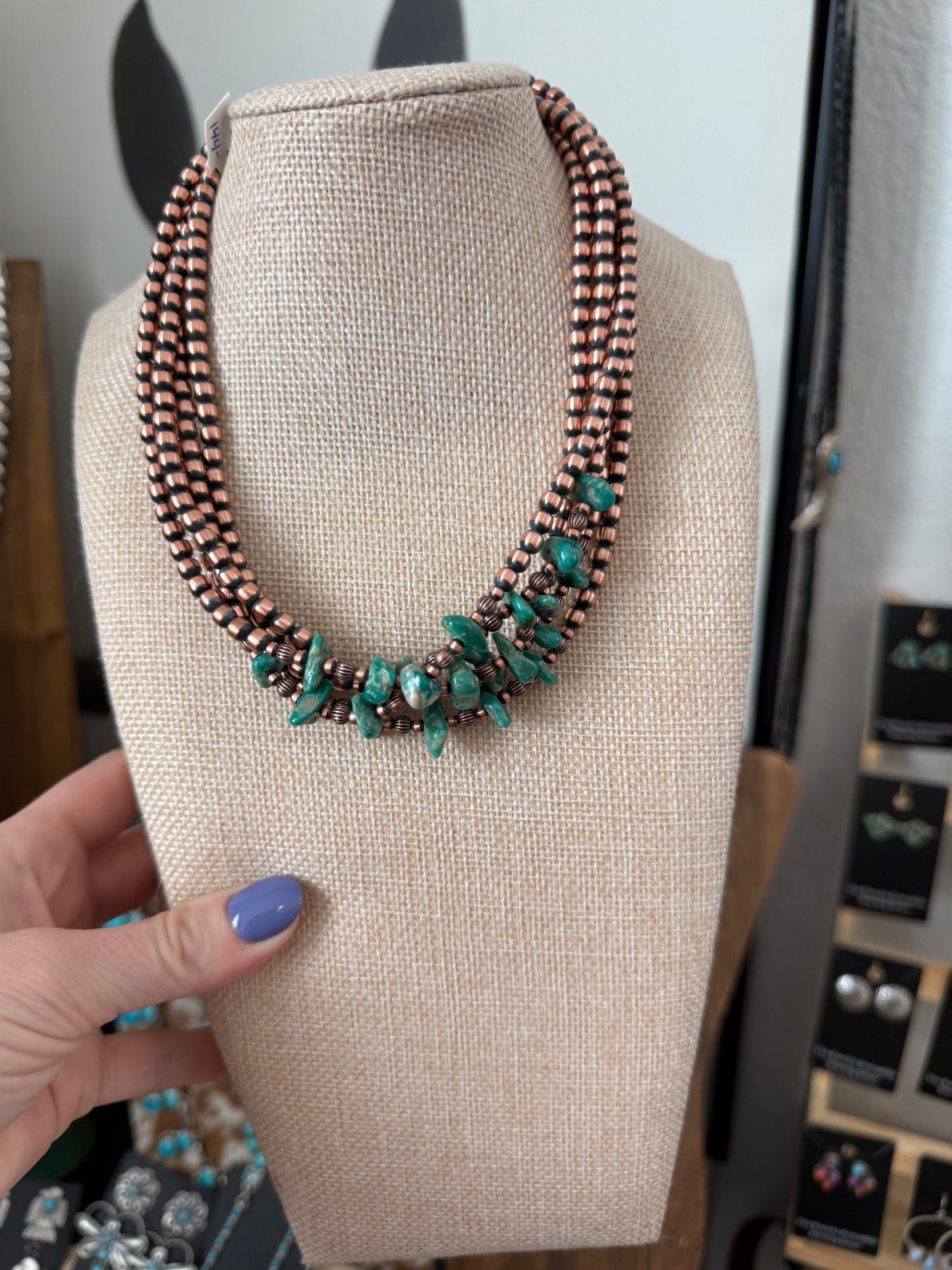 4mm copper and nugget style kingman beads 14” necklace