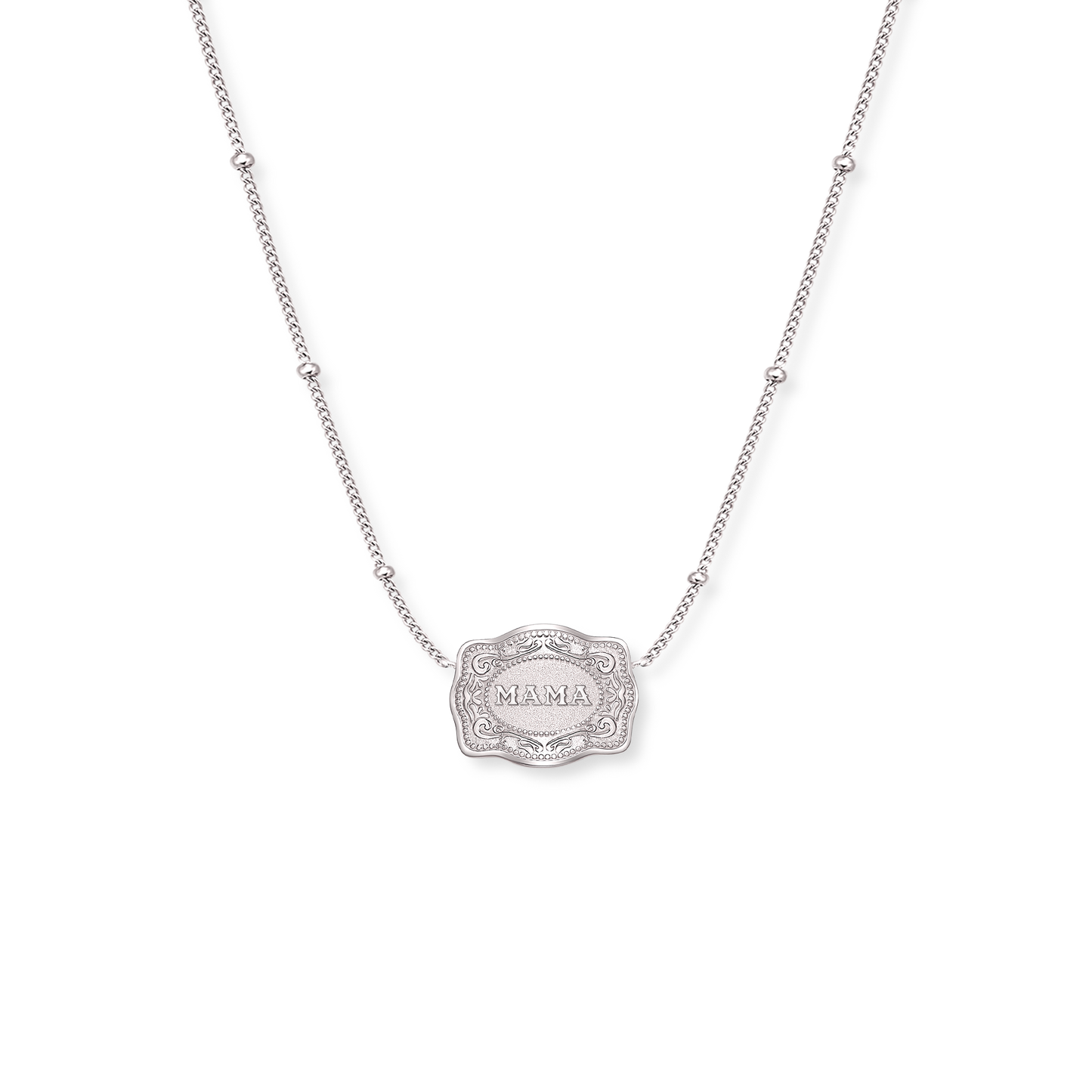 NEW! Ultra Mini Belt Buckle Necklace (Mama) - Silver: Silver